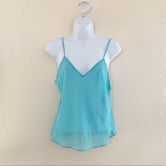 Valerie Stevens Turquoise Blue Beaded Sheer Top - Picture 1 of 8